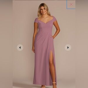 David’s Bridal Chiffon Cap Sleeve Tie Back Bridesmaid Dress QUARTZ